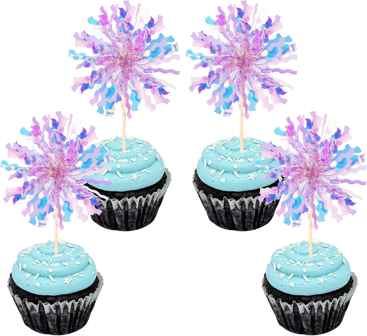 30 PCS Foil Firework Cupcake Toppers Sparkle Tinsel Cupcake Picks Happy Birthday Cake Toppers Drink Stirrers Cocktail Food Fruit Toothpicks for Baby Shower Birthday Party Decorations Supplies Purple