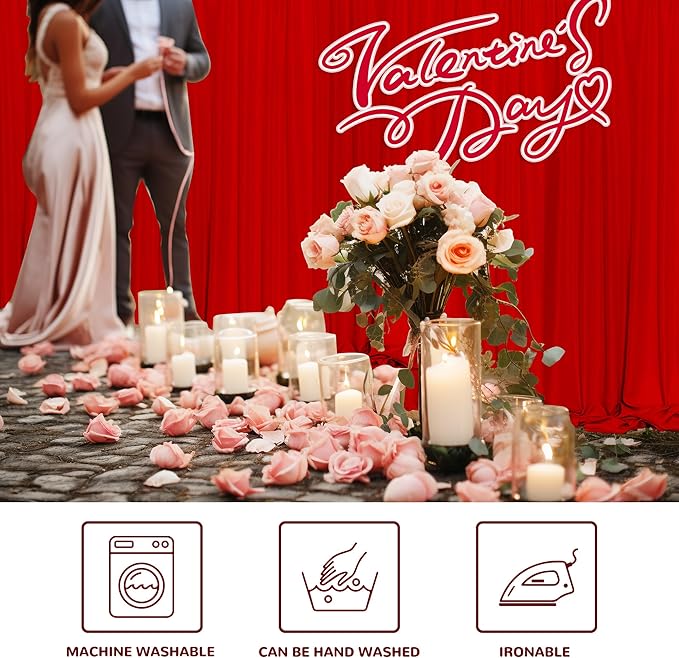 MEETSKY Red Backdrop Curtains for Party Valentine's Day Arch Stage Wedding Ceremony Red Curtains Fabric Photography Backdrop Drapes for BBirthday Party Baby Shower Christmas, 5ft x 10ft, 2 Panels