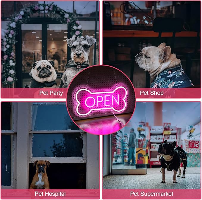 Led Neon Open Sign For Business, Dog Bone Neon Sign Art Pet Shop, Welcome Sign For Business Walls Window Bar Salon Art Hotel Wall Decor