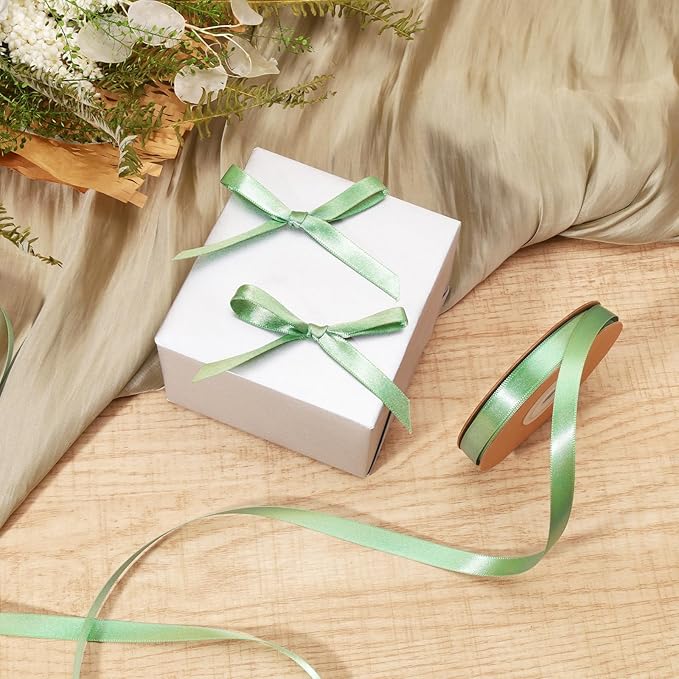 LaRibbons Sage Green Satin Ribbon 3/8 Inch 50 Yards Thin Luxury Double Faced Green Silk Ribbon for Flower Bouquet Crafts Gift Wrapping Wedding Decoration