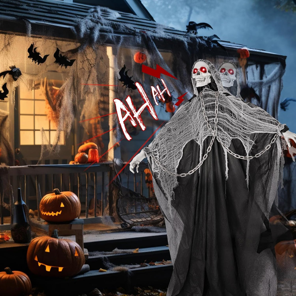 74'' Halloween Decorations Outdoor Animatronics Grim Reaper with Chain