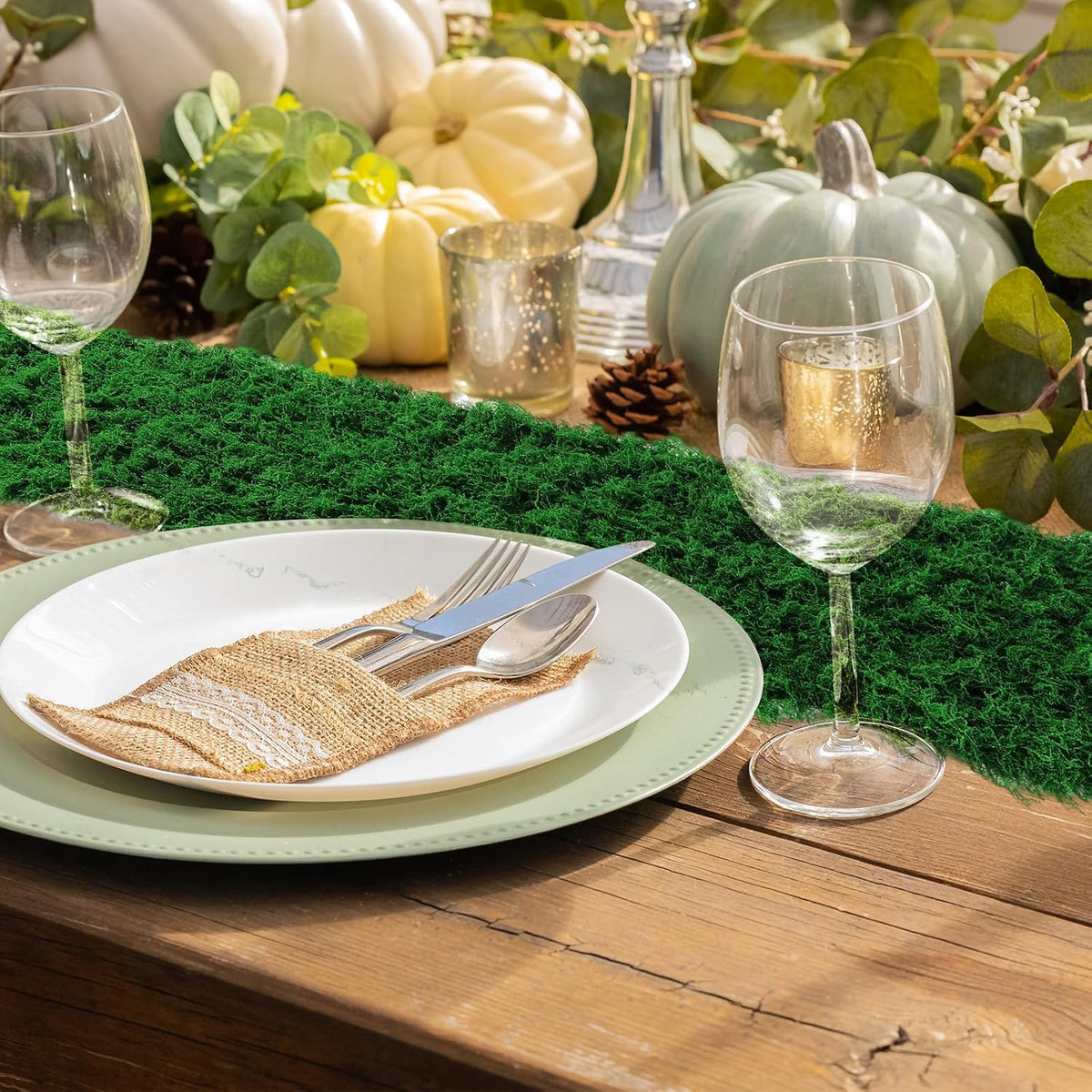 2 Artificial Moss Table Runner Halloween Enchanted Party Decor, Dark Green