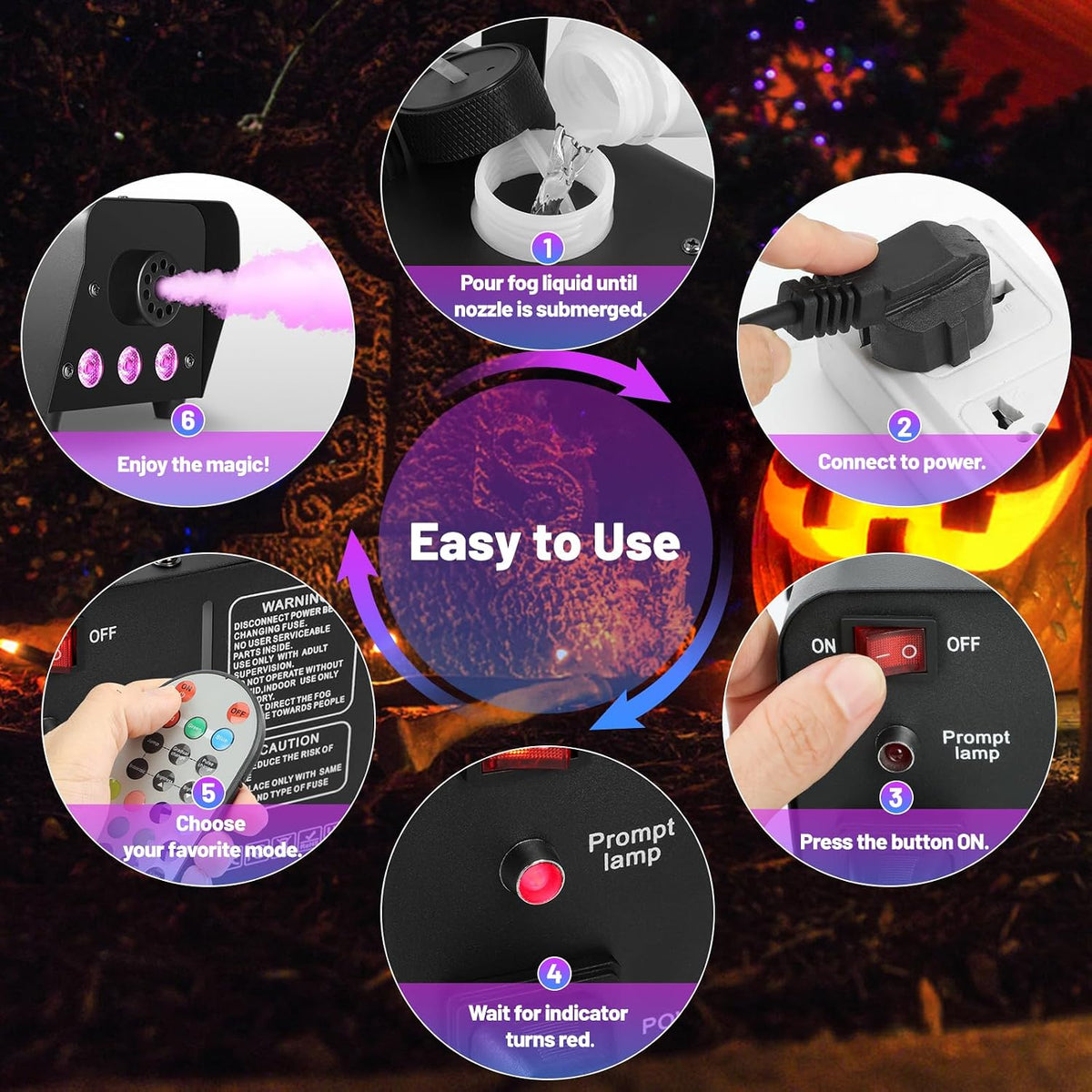 Fog Machine 500W with 14 Color RGB LED Lights and Auto Mode, 2000CFM Smoke Ma...