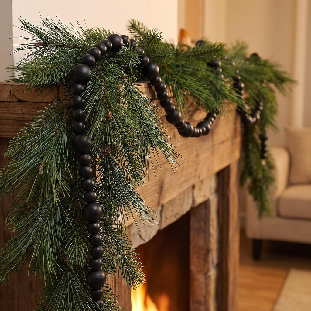 48ft christmas wood bead garland rustic holiday decor, package contents