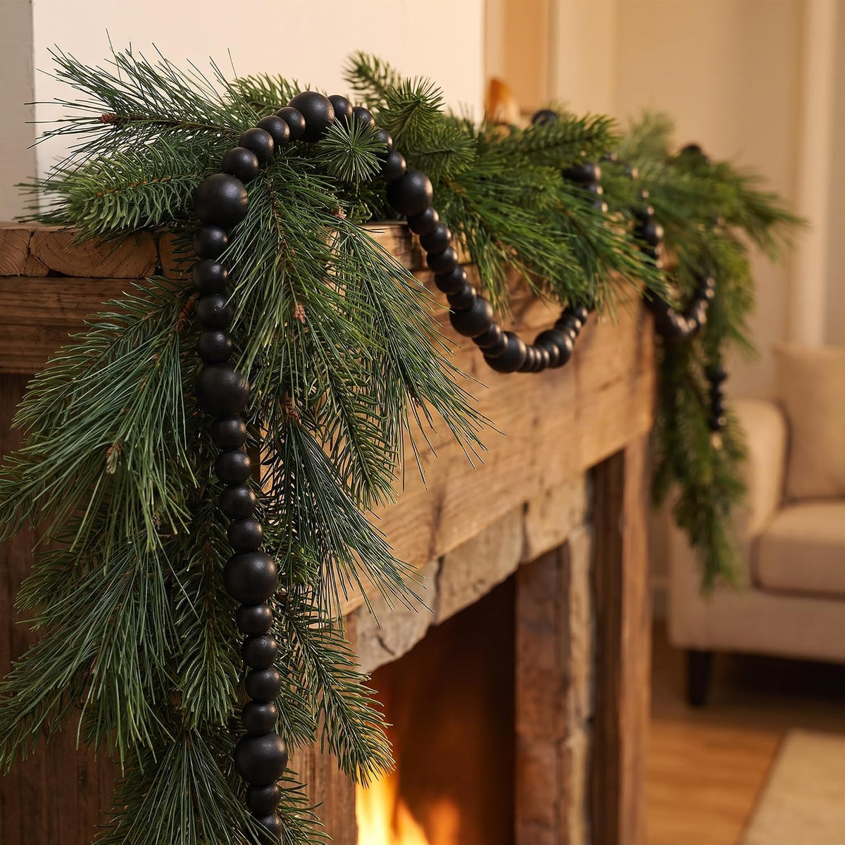 48ft christmas wood bead garland rustic holiday decor, package contents