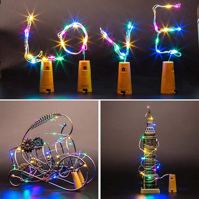 Wine Bottle Lights with Cork 15Pack 10 LED 40 Inches Battery Operated Silver Wire Liquor Fairy Mini String Lights for Party Christmas Halloween Wedding Decoration