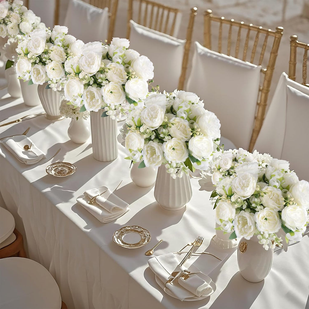 peonies artificial flowers 12 bouquets,white flowers lifelike silk shown in use