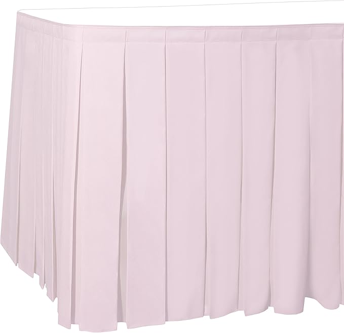 Ultimate Textile Pleat Polyester Fabric Table Skirt - Machine Washable Flame Resistant with Clips for Events, Weddings & Trade Shows, Cut & Sewn in Paterson, NJ - Ice Pink, 14' Box Pleat