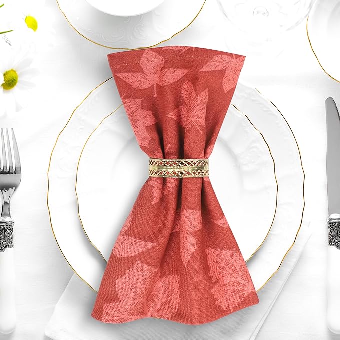 Urban Villa Fall Leaves Print Set of 12 Dinner Napkins (20X20 Inches) 100% Cotton Premium Quality Thanks Giving Over Sized Harvest Cloth Napkins with Mitered Corners Ultra Soft Durable Hotel Quality