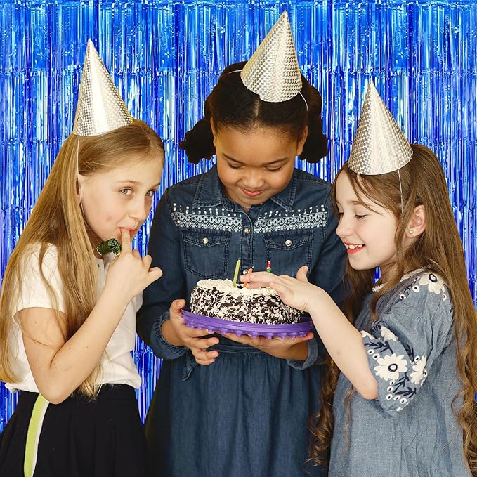10 Pack Blue Backdrop Curtain 3.2ft x 8.2ft Metallic Tinsel Foil Fringe Curtains Photo Booth Background for Birthday Party Decoration Baby Shower Engagement Wedding Christmas Decoration (Blue)