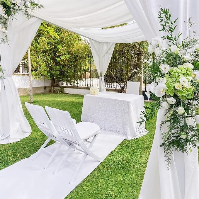 Wedding Arch Draping Fabric 3 Panels 30" x 32 ft White Wedding Arch Drapes for Ceremony Chiffon Fabric Drapes Arbor Drapery Decorations for Reception Sheer Backdrop Curtains for Party Ceremony