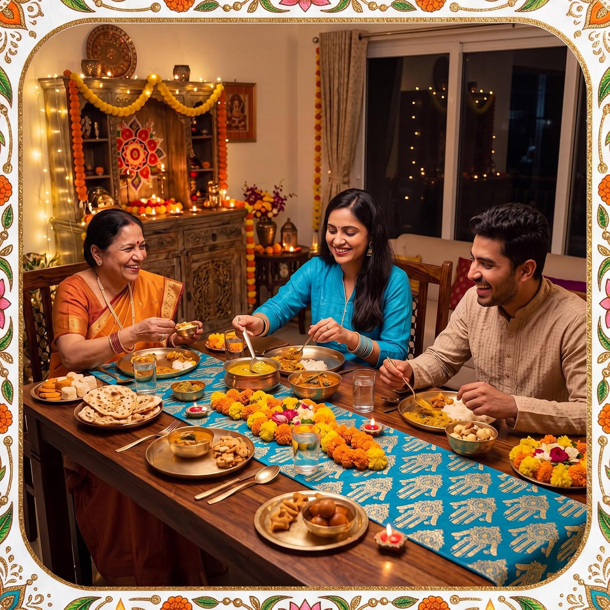 Gilprop 4 Pcs Diwali Table Runner 13x72 Inch Indian Table Cloth Decoration