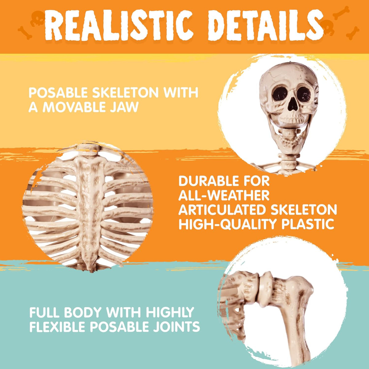 joyin 5.6 ft halloween posable life size skeleton showing dimensions