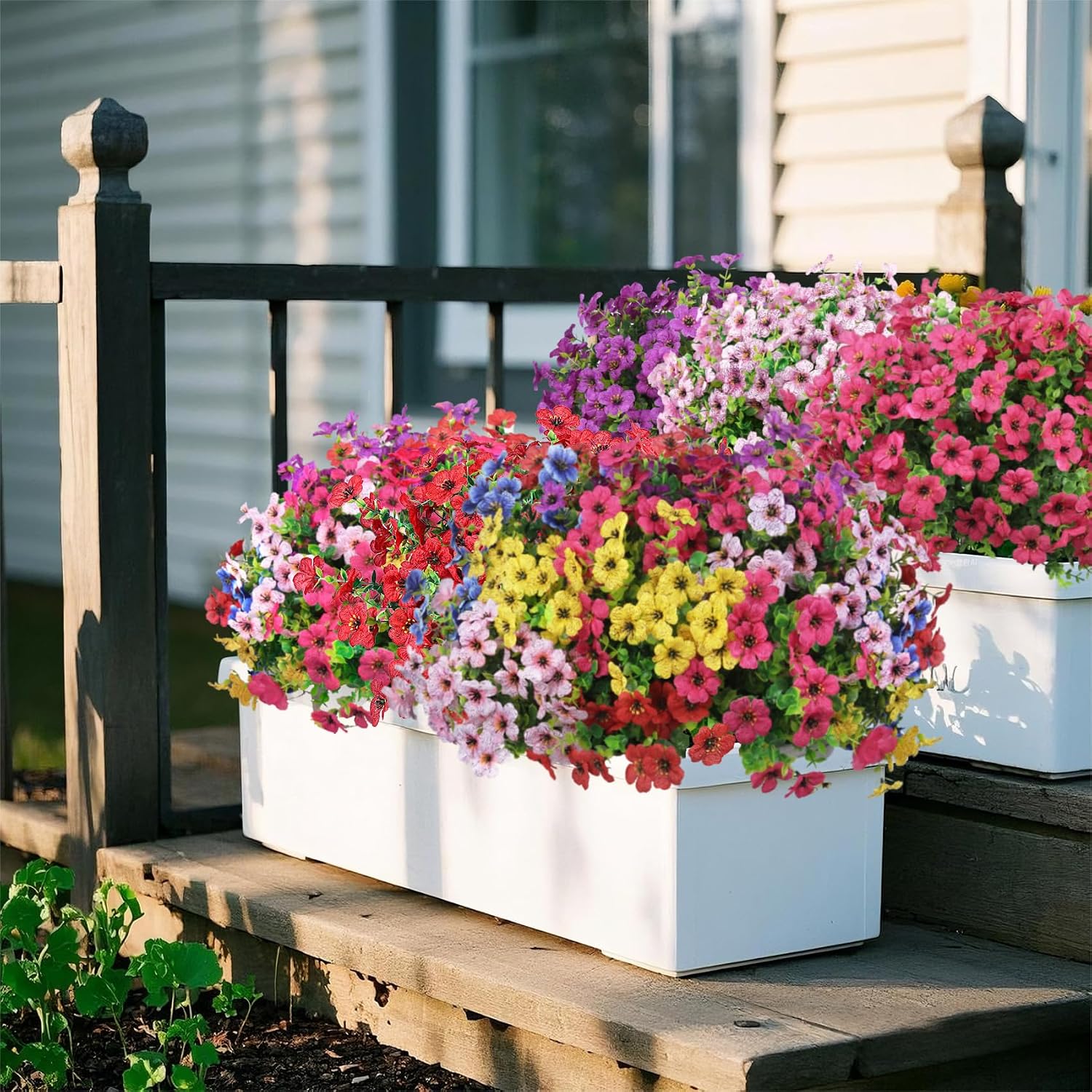 Ouddy Decor 24 Bundles Artificial Flowers for Outdoors Fake Silk Flowers UV Resistant Faux Plastic Plants for Spring Summer Garden Porch Window Box Table Vase Home Indoor Outdoor Decoration, Mixed