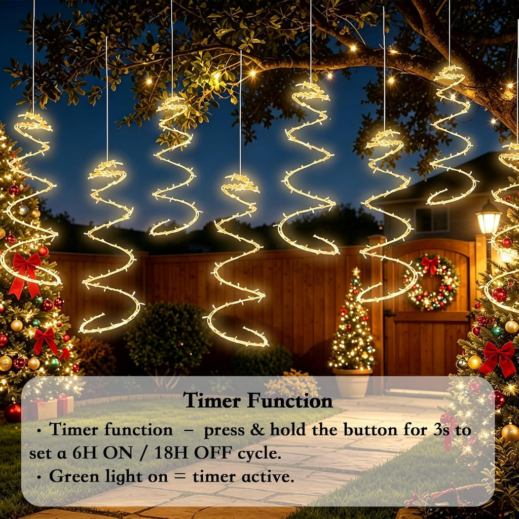 168 led spiral christmas tree hanging lights, warm, side view