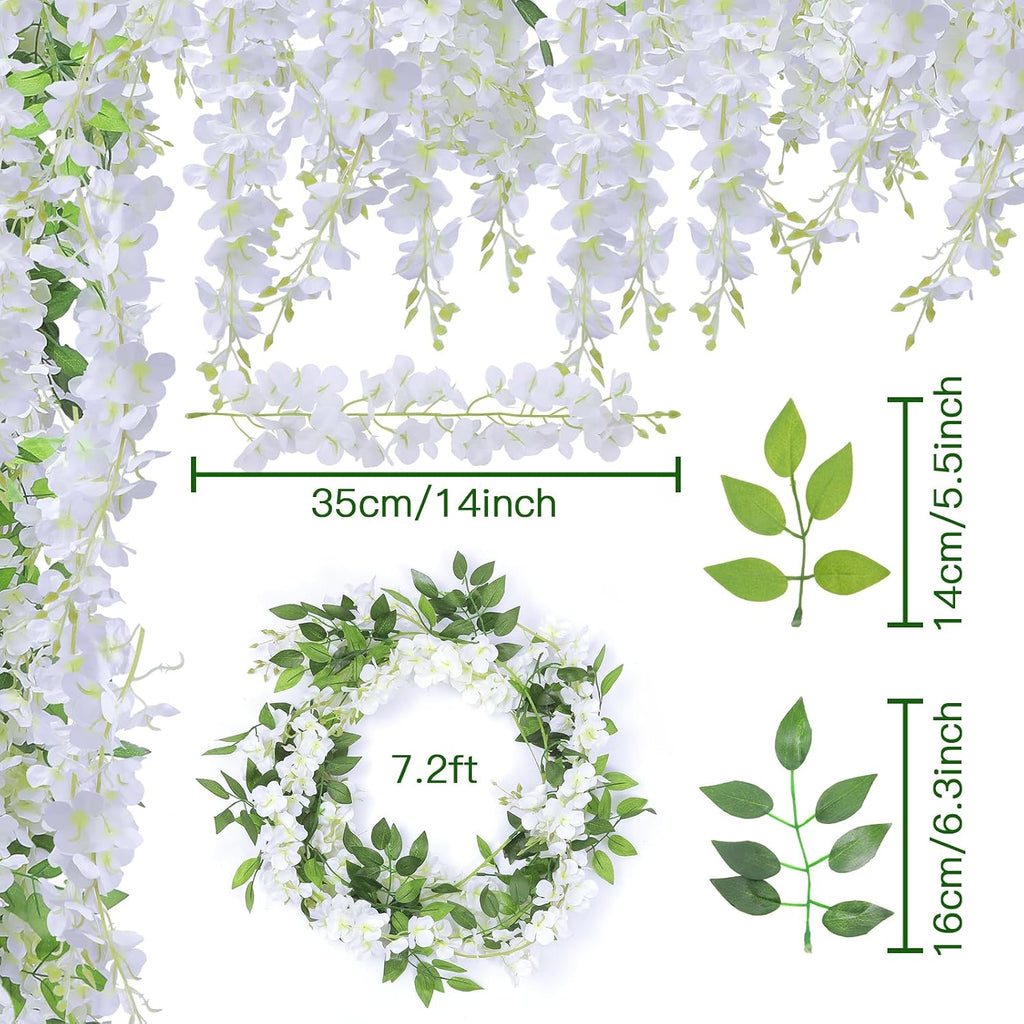 u'artlines 20pcs 7.2 ft/piece artificial wisteria garland white, close-up detail
