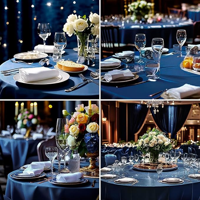 Round Tablecloth 120 Inch Tablecloth 6 Pack Navy Blue Table Cloths Washable Decorative Linen Polyester TableClothes Cover for Dining Table Banquets Buffet Parties and Wedding