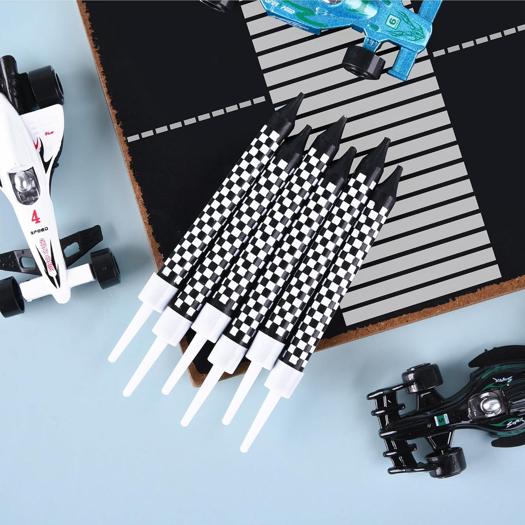 PHD CAKE 36 Pcs Racing Cars Themed Birthday Candles, Black and White Checkered Flag Candles, Kid's Party Decoration