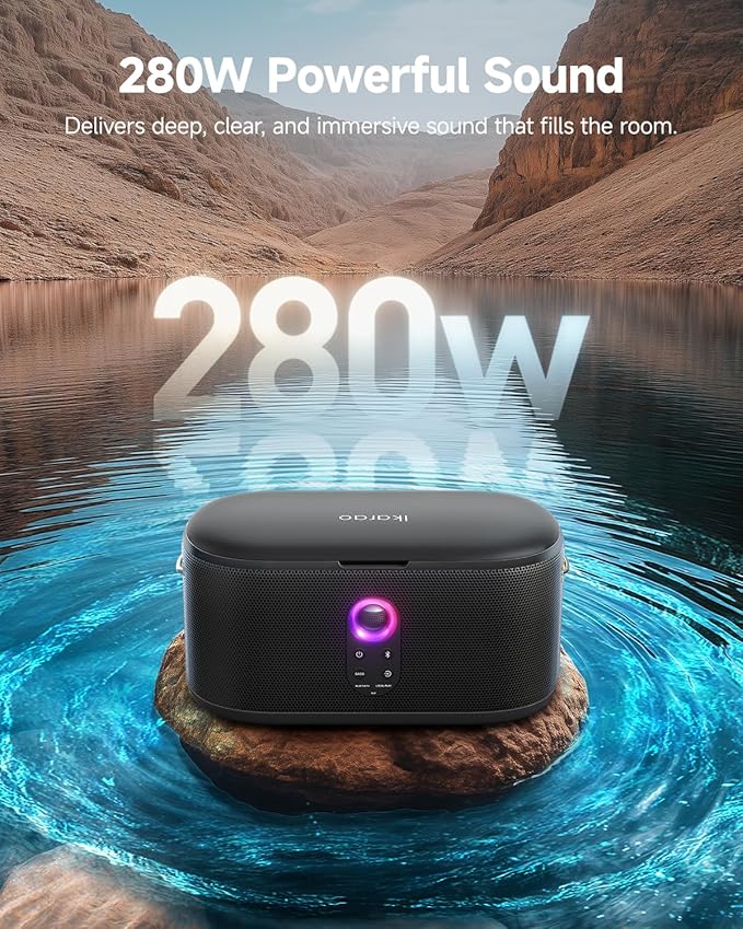Ikarao Karaoke Machine with Lyrics Display Screen, KaraFun Prime, EQ, Autotune, Connect to TV, 2 Self-Charging Wireless Microphones, Karaoke System for Adults Kids, Portable Bluetooth Speaker for Home