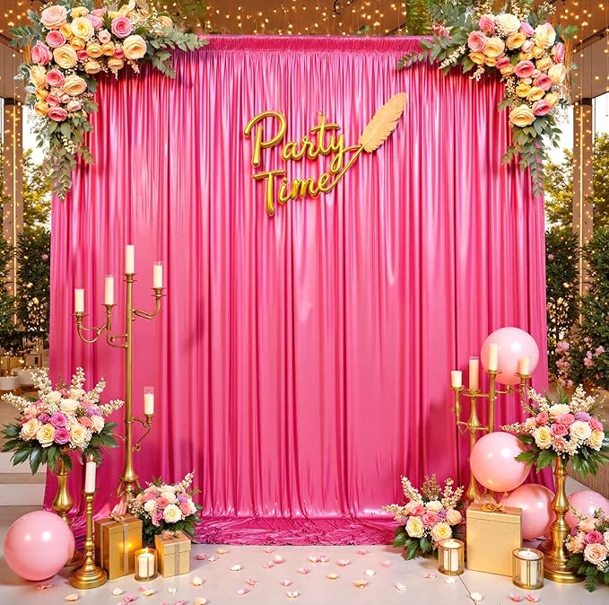 10ftx10ft Hot Pink Sequin Backdrop Curtain for Parties, Wrinkle Free Thick Glitter Sparkle Photo Backdrop Drapes 2 Panels 5x10FT Shimmer Back Drop Cloth for Wedding Birthday Photography Background