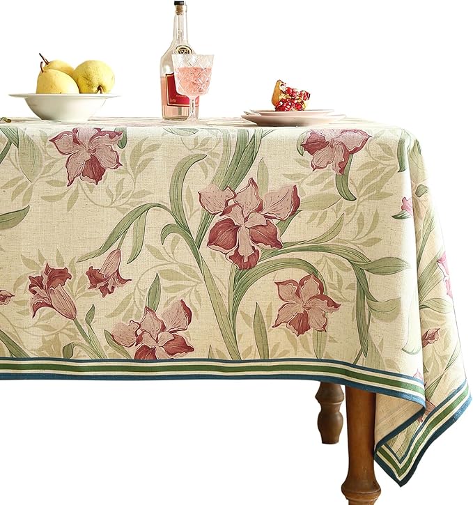 patdrea Designer Green Long Rectangle Tablecloth,Framhouse Vintage French Violets Pattern Elegant Tablecloths,Table Cover Decor for Kitchen Dining Christmas,Party,Thanksgiving,63"x102"-Tara a