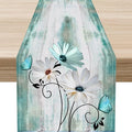 Daisy Floral Table Runner, Rustic Seasonal Spring Wild Flower Rustic Blue Wood Farmhouse Table Center Decor for Home Kitchen Dining Patio Holiday Party Indoor Outdoor Table Decorations, 13"x108" Inch