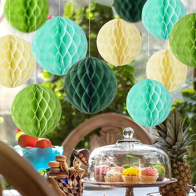Sage Green Honeycomb Balls Decorations Sage Green Honeycomb Paper Decorations for Wedding Bridal Baby Shower Tropical Jungle Birthday Décor, Set of 16