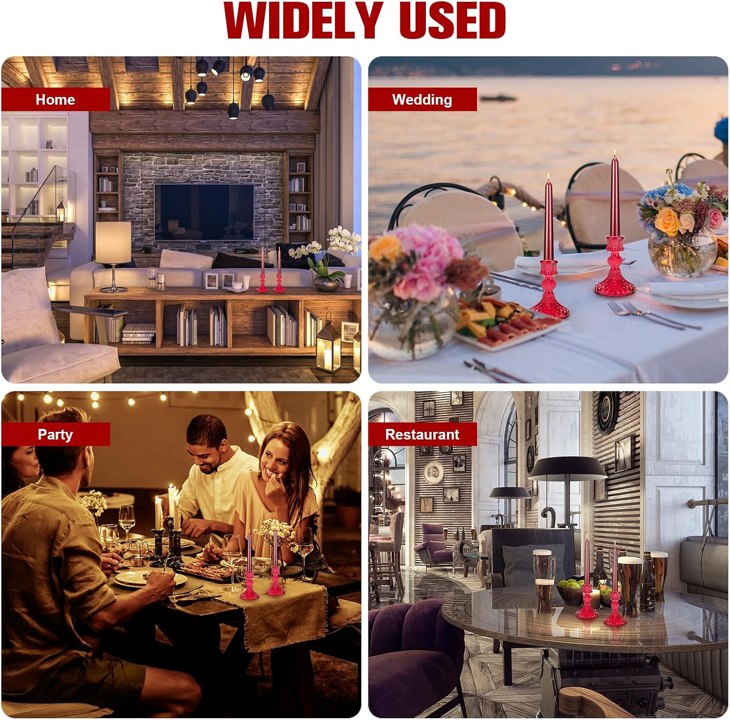 Glass Candle Holder, 2PCS Decorative Candle Sticks Pillar Candle Stand for Formal Events Wedding Party Table Centerpieces Home Decoration, Red