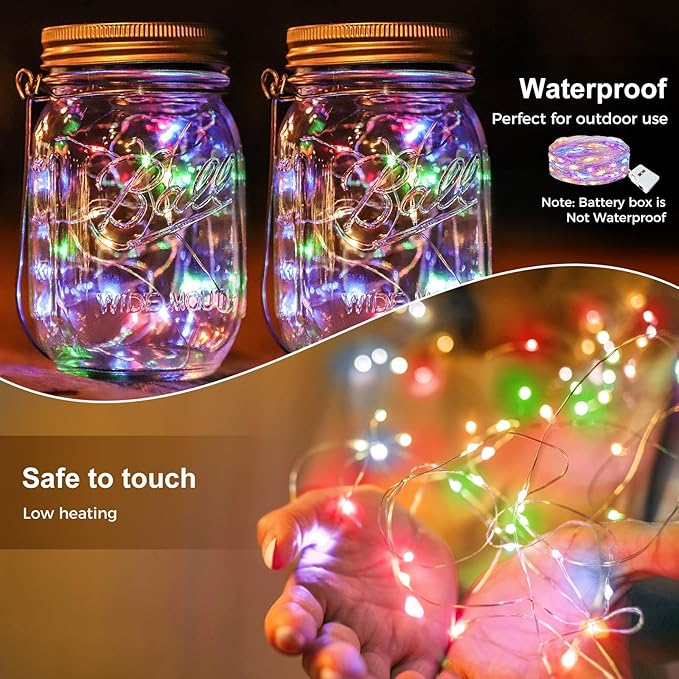 kolpop 6 Pack LED Fairy Lights Battery Operated, Mini Twinkle String Lights Battery Powered Waterproof for Christmas Mason Jars Party,Multicolor