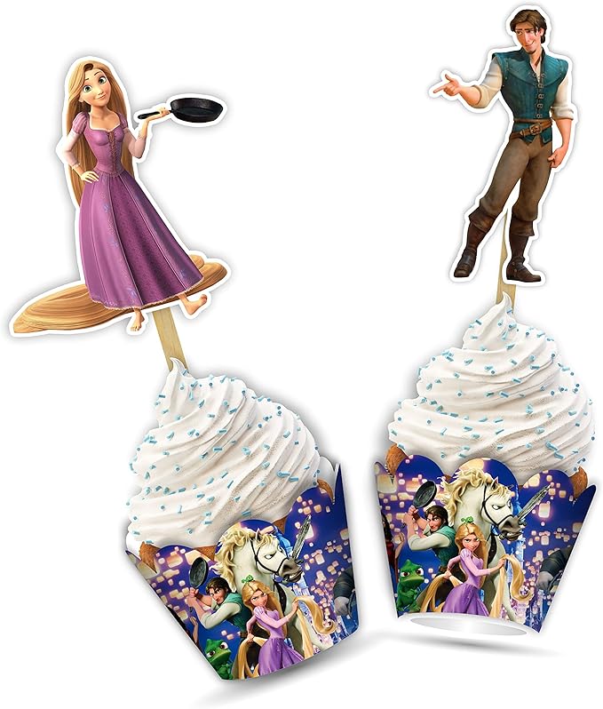 "Rapunzl Cupcake Wrappers – Princess Theme Cupcake Decoration for Birthday Party & Celebration – Tangled Inspired Cupcake Holders for Girls Princess Party Supplies, Dessert Table Décor"