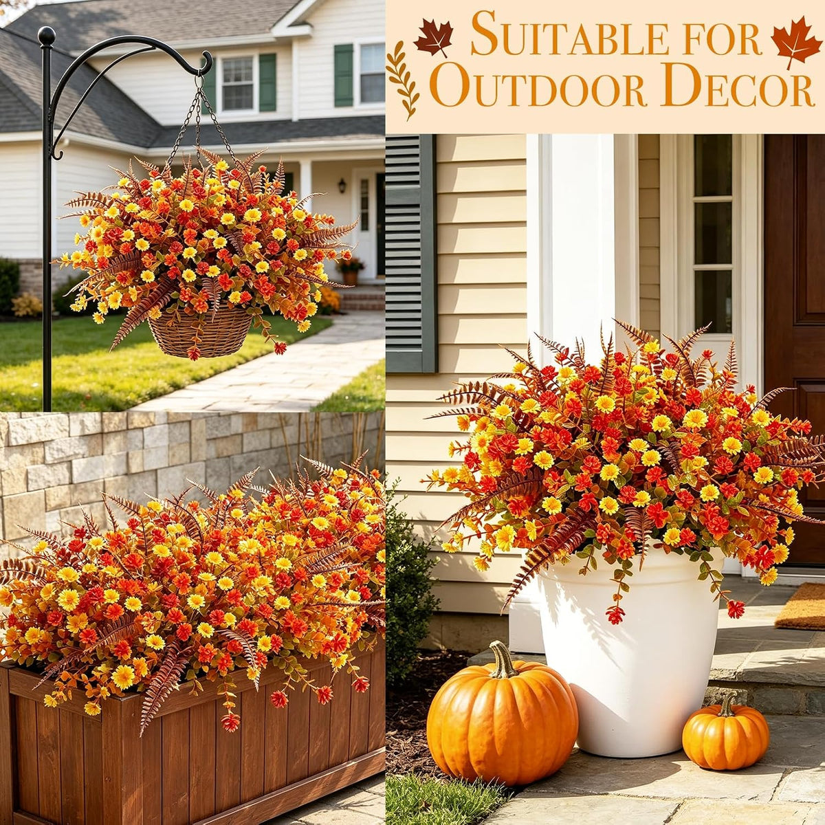 20 bundles artificial fall flowers for outdoors fall, side view