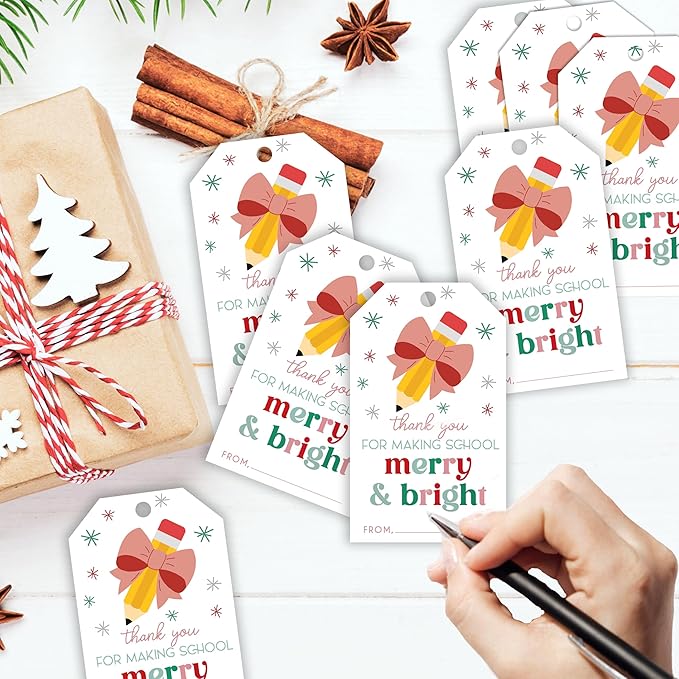 50 Pcs Christmas Gift Tags, 2.1"×3.5" Teacher Gift Tag, Classroom Treat Tag, Teacher Appreciation Hangtag,Wrap for Party Favor - B12