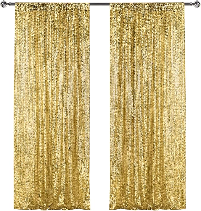 Sugargirl Gold Sequin Backdrop Curtain 2 Panels 2FTx8FT Glitter Gold Background Drapes Sparkle Photography Backdrop for Party Wedding Birthday Wall Decoration