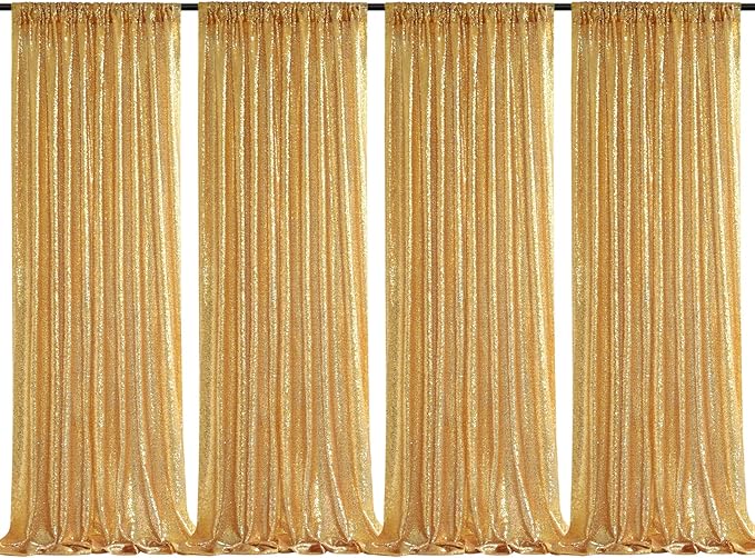 Gold Sequin Backdrop Drapes 4 Panels 2FTx8FT Glitter Backdrop Curtains for Wedding Party Stage Decorations