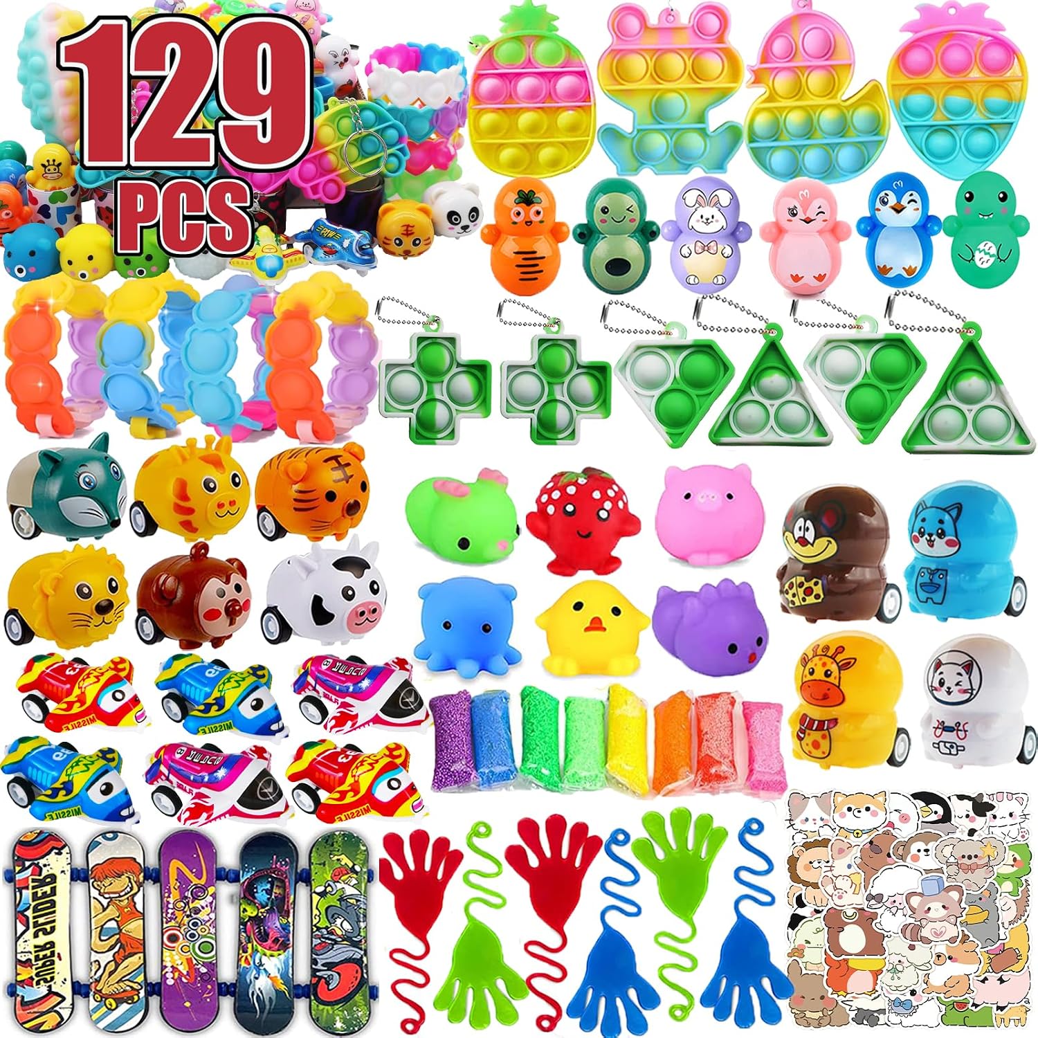 129 PCS Party Favors for Kids, Pop Fidget Treasure Box Toys, Classroom Prizes, Pinata Filler Goodie Bag Stuffers, Treasure Chest, Carnival Prize Box Toys for Boys Girls