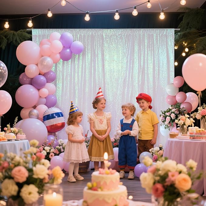 SquarePie Sequin Backdrop Curtain Not See Through Thick Glitter Background for Party 6FT x 8FT Iridescent