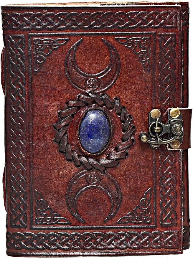 cuero 3 Moon Blue Lapiz Embossed Vintage Leather Journal | 240 Pages of Antique Handmade Deckle Edge Vintage Paper, Leather Sketchbook, Drawing Journal, Great Gift (6 inch by 8 inch, brown)