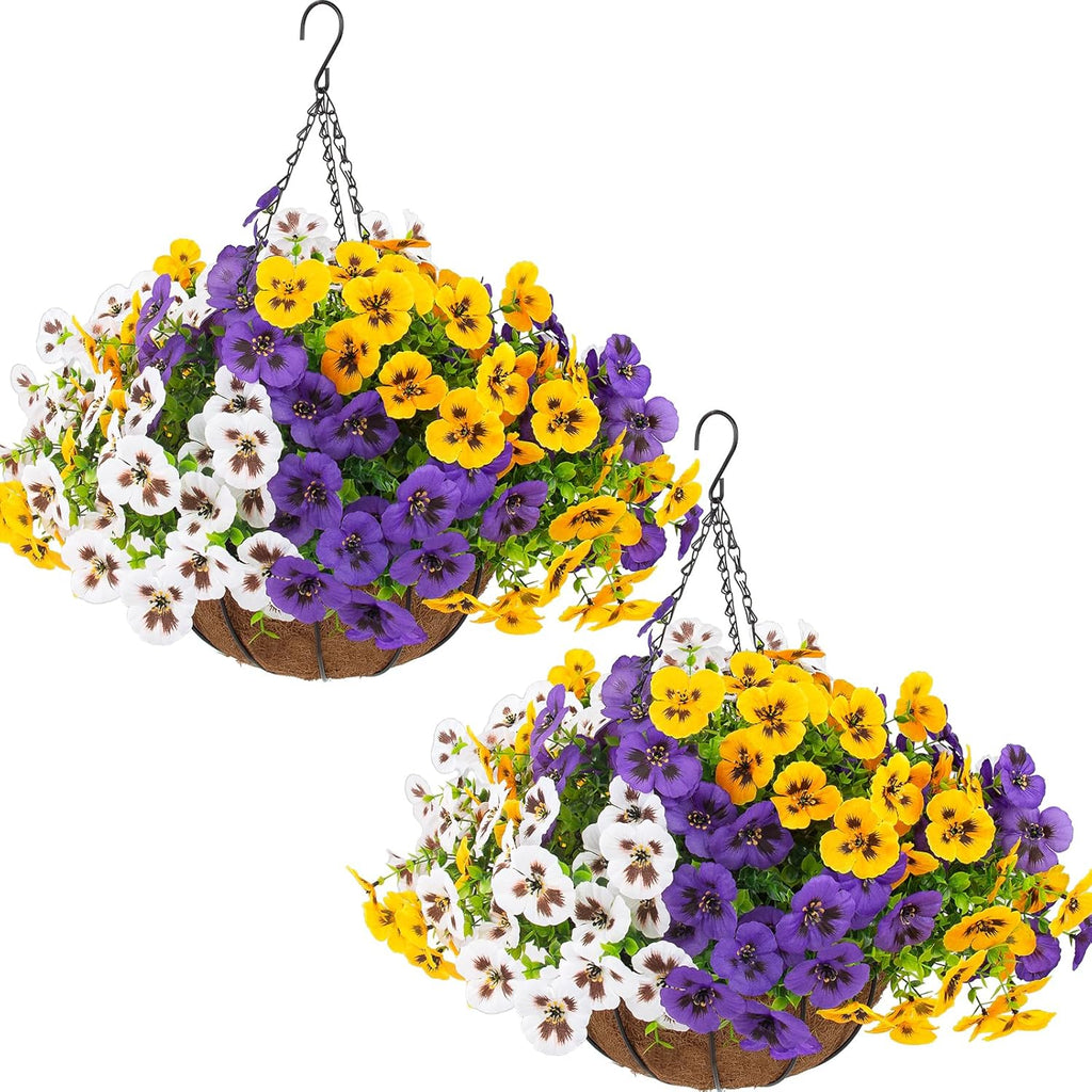 lovemoon 2 sets artificial hanging pansy flowers with, main product view