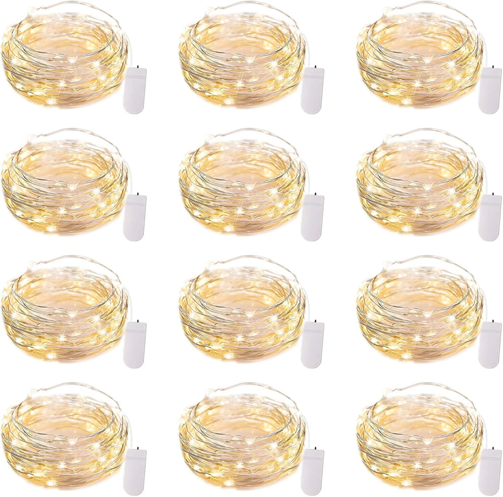 Brightown 12 Pack LED Fairy Lights Battery Operated String Lights - 7ft 20LED Waterproof Silver Wire Firefly Starry Moon Lights for DIY Crafts Wedding Table Centerpieces Party Ramadan Decorations