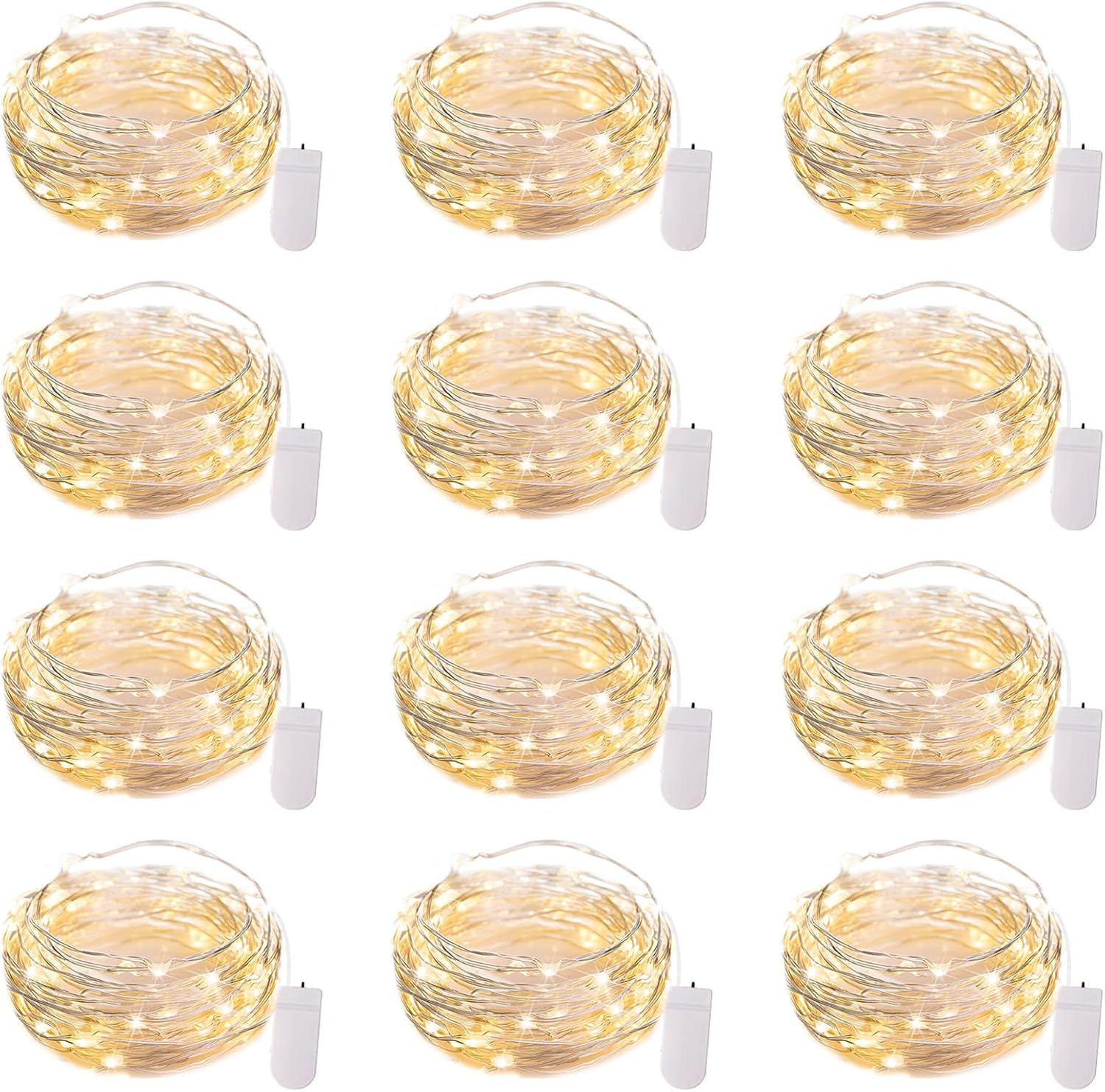 Brightown 12 Pack LED Fairy Lights Battery Operated String Lights - 7ft 20LED Waterproof Silver Wire Firefly Starry Moon Lights for DIY Crafts Wedding Table Centerpieces Party Ramadan Decorations