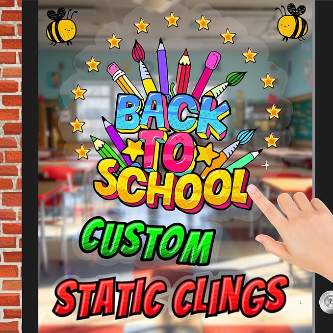 Custom High Static Window Cling ║ Your Logo or Design We Print Your Static Cling ║ Waterproof School Storefront Home ║ Perfect for Installing on Windows in Less Than a Minute.
