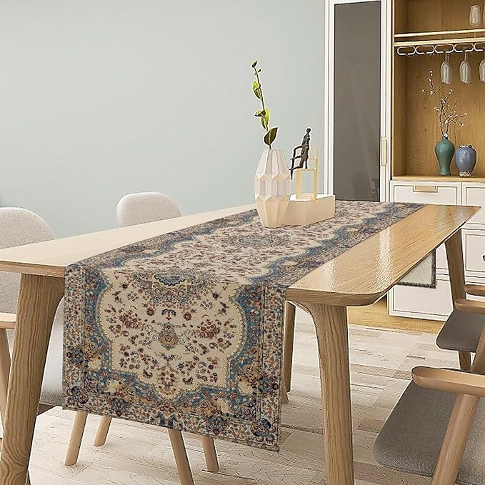 Boho Vintage French Table Runner,Retro Flower Rustic Country Style Floral Print Pattern for Home Kitchen Table Decor Dining Coffee Room Garden Party Decor 13x60in