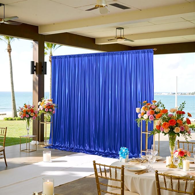 gogoparti 10x10FT Sapphire Blue Sequin Backdrop Curtain - 2 Panels of 5x10FT Wrinkle-Free Glitter Drapes for Photography, Birthdays, Weddings & Graduations