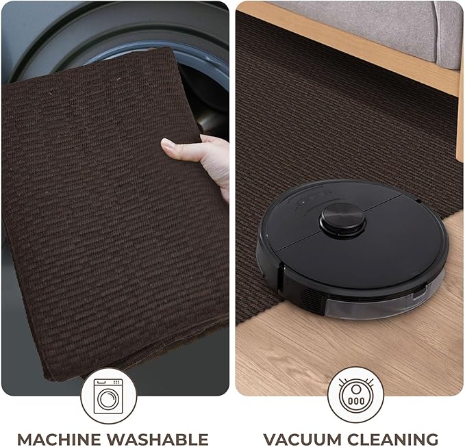 KOZYFLY Washable Runner Rug 2x6 Ft Runners for Hallways Non Slip Kitchen Runners Braided Cotton Entryway Runner Indoor, Carpet for Hallway Kitchen Entryway Bedroom, Dark Coffee/Brown