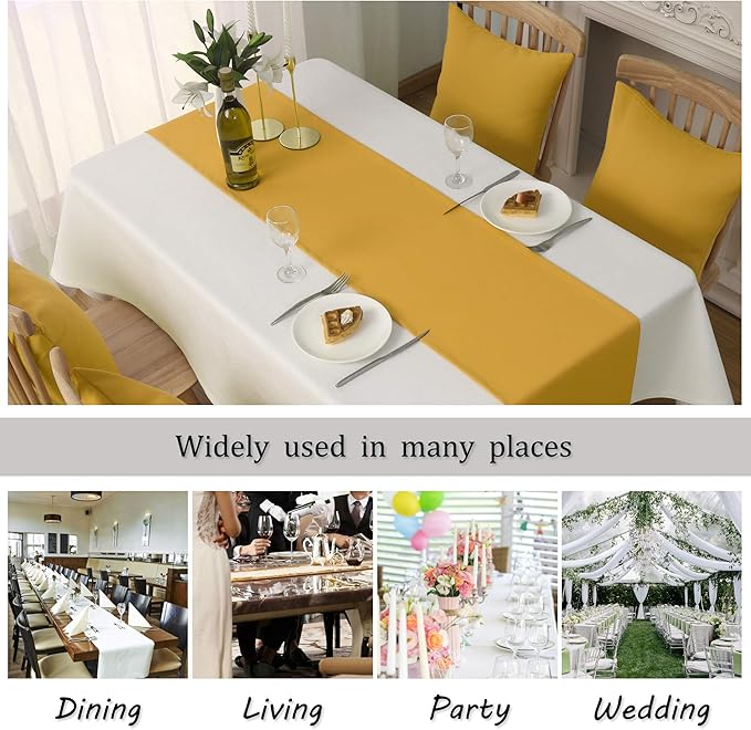 DUALIFE Table Runner Yellow 14 x 72 Inches Long Vivid Fall Yellow Table Runner for Wedding Family Dinner Outdoor Picnics Table Handmade Table Runners 14" x 72" 2 Pieces