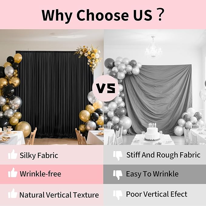 40x10ft Backdrop Curtains for Parties, 8 Panels 5x10ft Curtains Photography Drapes Rod Pocket Curtain Backdrop for Birthday Wedding Baby Shower Home Decor