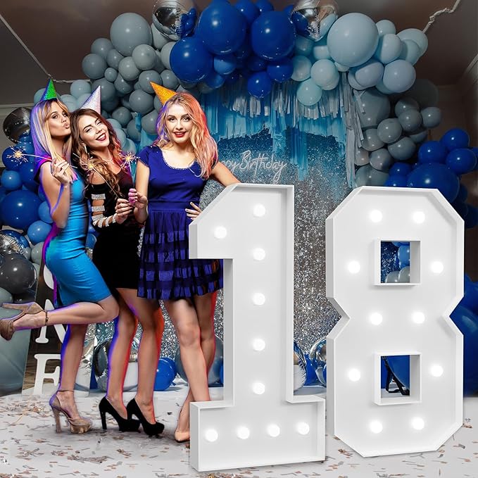 imprsv Marquee Numbers Large 18th-Birthday Decorations: 4ft Light Up Number Party Decor 18 Year Old Girl and Boy Birthday Decoration Backdrop Anniversary Cardboard Big Mosaic Balloon Frame Number 18