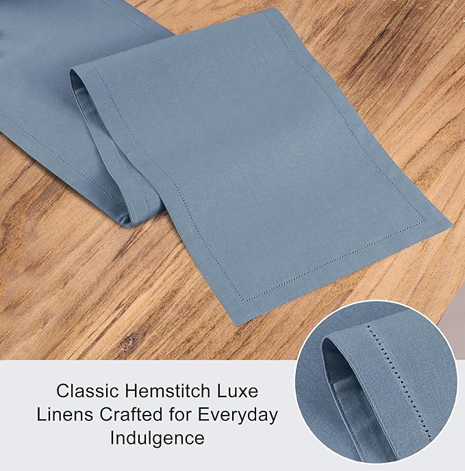 Ruvanti Linen Table Runner 60 Inches, Classic Hemstitch, Washable, Reusable, Non-Slipping, Stain Resistant- Perfect for Parties, Weddings, Dinners, Thanksgiving, Christmas, Indoor use – Grey