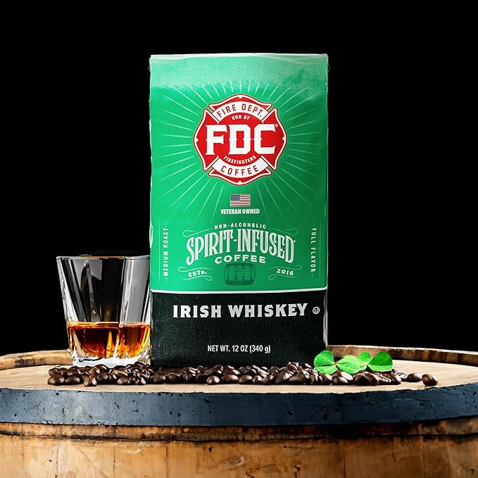 Fire Department Coffee - Gives Back to Firefighters - Irish Whiskey Infused Coffee Beans - Medium Roast - Non-Alcoholic - Roasted in the USA - Whole Bean - Veteran Owned - 12 oz