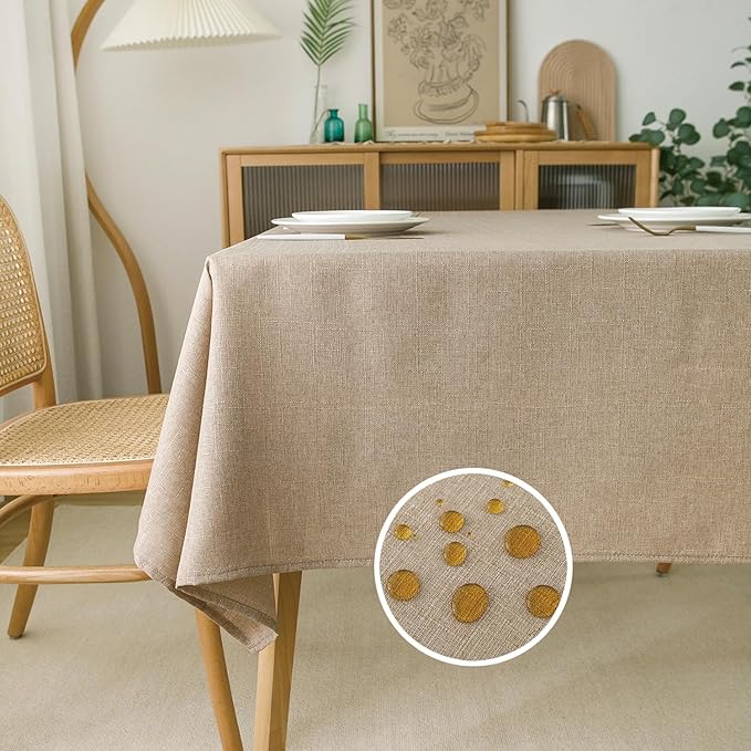 NLMUVW Linen Tablecloth for Rectangle Tables 70 Inch Burlap Textured Table Cloth Water Resistant Farmhouse Table Cover for Kitchen Dining Coffee, 54 x 70 Inch